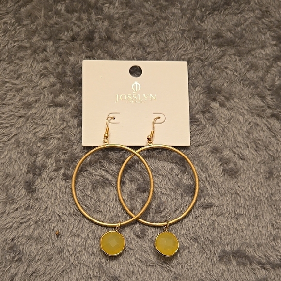 Gold Hoop Earrings with Yellow Teardrop Charms - Picture 1 of 2